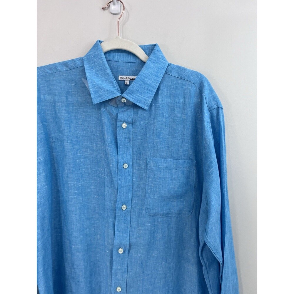 MARIO ROMANO Made In Italy MEN'S BLUE Turquoise LINEN DRESS SHIRT Extra Large XL - Picture 2 of 6